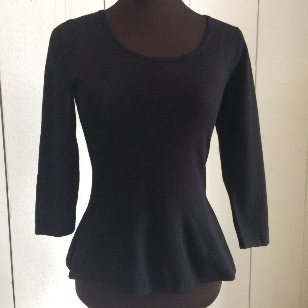 Ann Taylor Peplum Black Knit Top Size XS